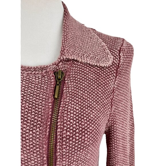 Free People Mauve Knit Sweater Cardigan Moto Jacket | Boho Coastal Grandmother M - Picture 3 of 16